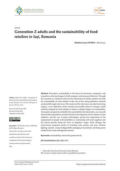 Volume XXV, Issue 1, Cross-Cultural Management Journal