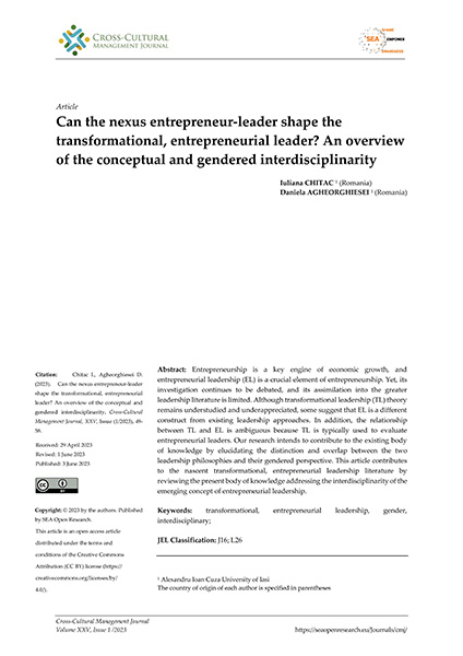 Volume XXV, Issue 1, Cross-Cultural Management Journal