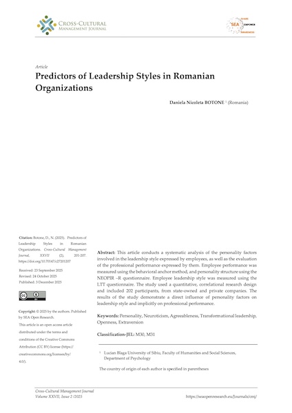 Volume XXVII, Issue 2, Cross-Cultural Management Journal