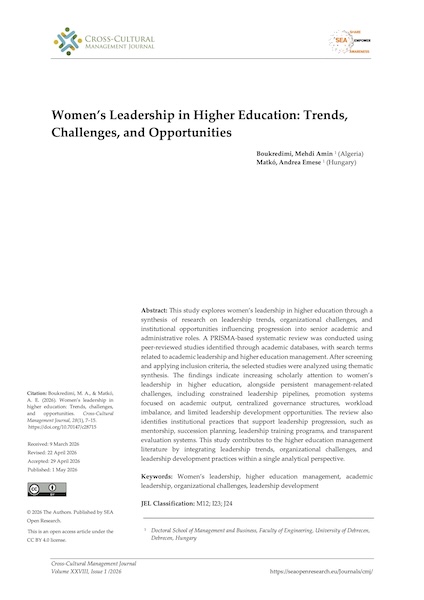 Volume XXVIII, Issue 1, Cross-Cultural Management Journal