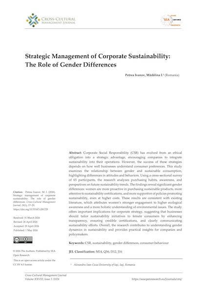 Volume XXVIII, Issue 1, Cross-Cultural Management Journal
