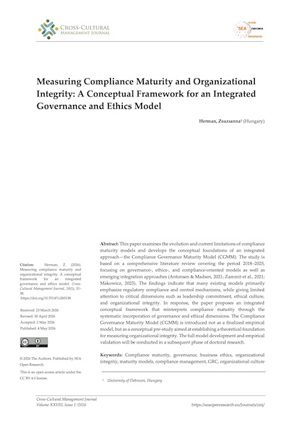 Volume XXVIII, Issue 1, Cross-Cultural Management Journal