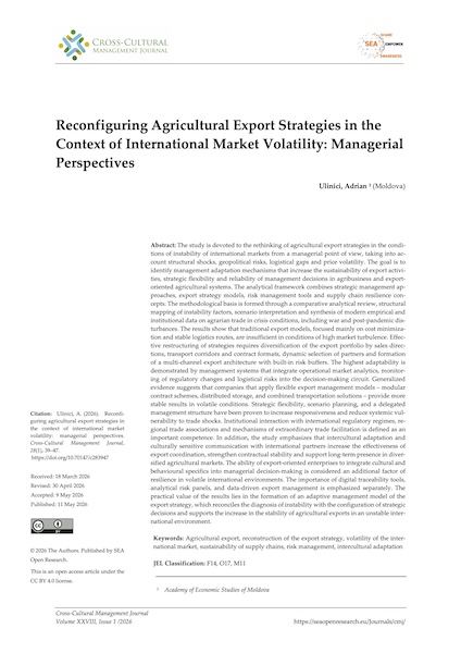 Volume XXVIII, Issue 1, Cross-Cultural Management Journal