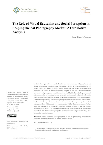Volume XXVIII, Issue 1, Cross-Cultural Management Journal