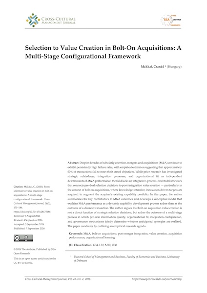 Volume 28, Issue 2, Cross-Cultural Management Journal