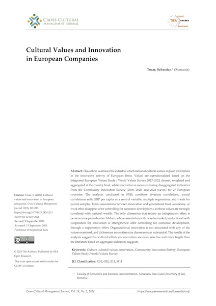 Volume 28, Issue 2, Cross-Cultural Management Journal